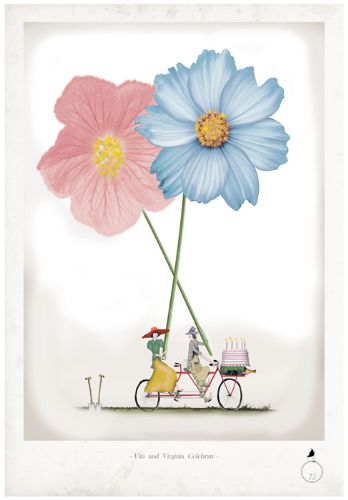 Vita and Virginia Celebrate - Whimsical Fun Gardening Print by Tony Fernandes